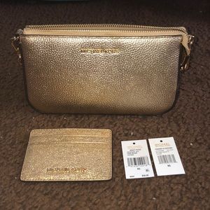 michael kors gold clutch and cardholder set, nwt!